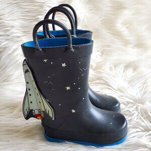 Carter's Kid's Black/Blue 4-D Space Rocket Waterproof Rain Boots SZ 4